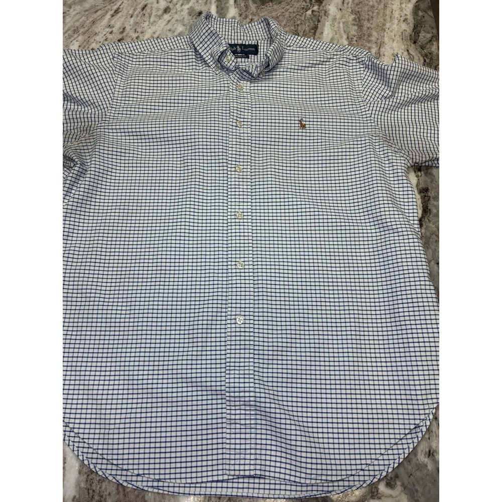 Ralph Lauren Mens Classic Fit Blue White Check Oxford Button Down Shirt Large - Picture 4 of 10